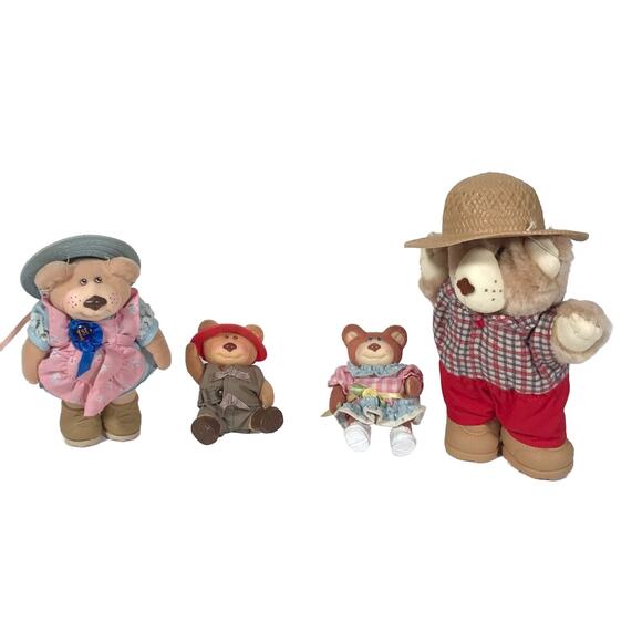 Lot of 4 Furskin Bears 1980's Plush Figurines Girl & Boy Boon, Scout - Picture 1 of 16